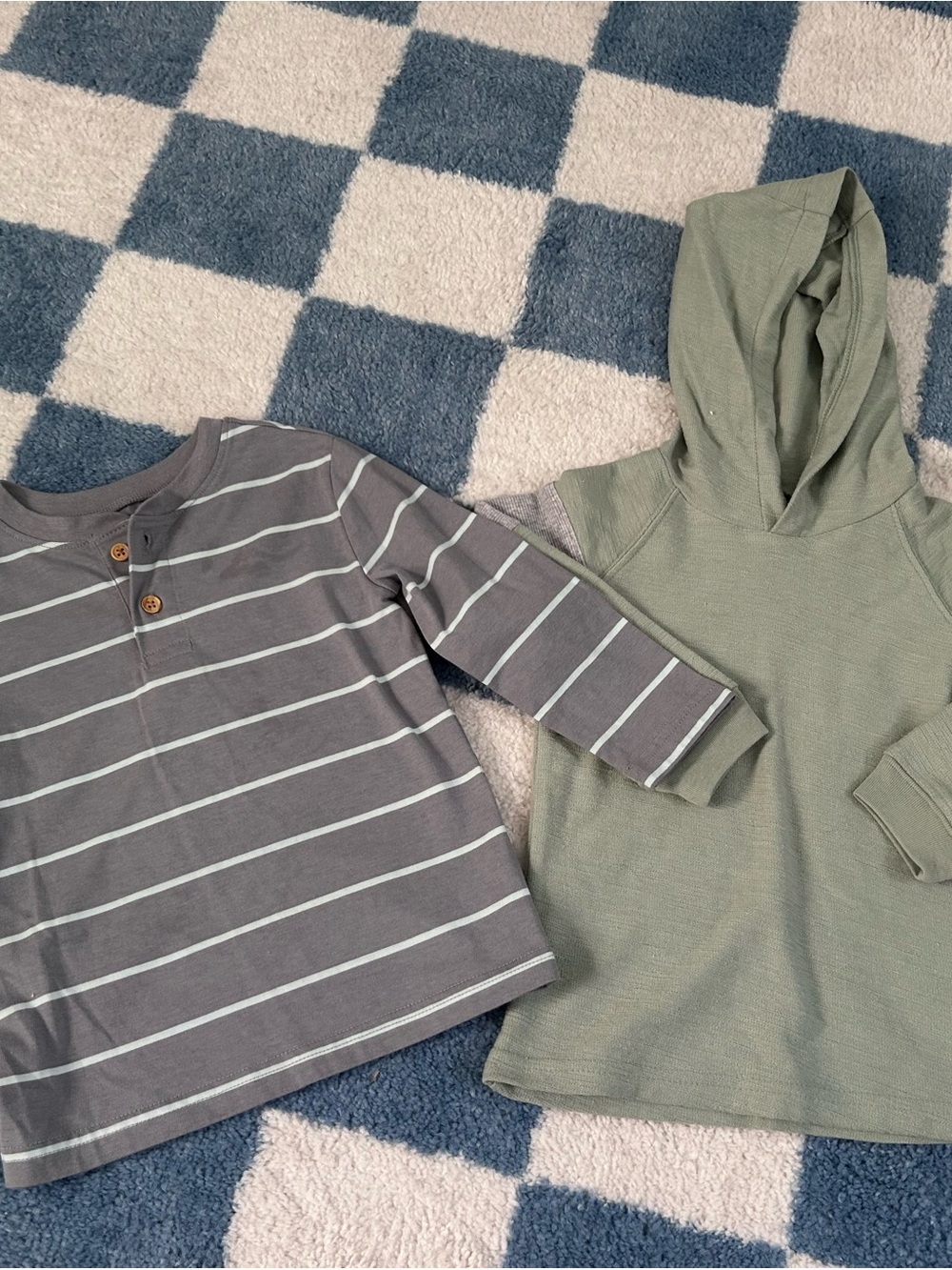 Carter's Gray Striped Henley & Sage Green Hoodie Top Set